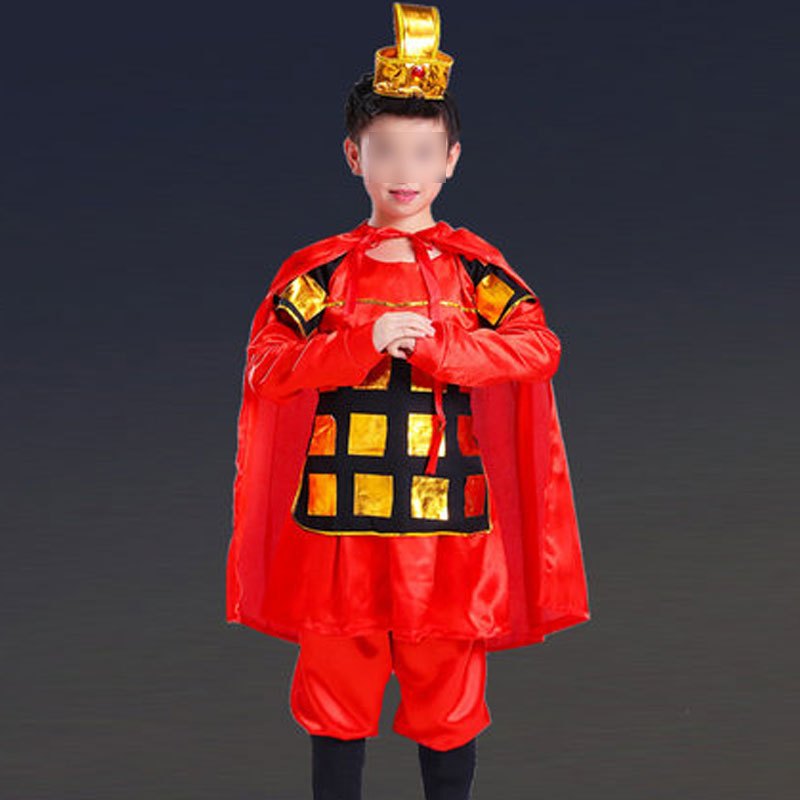 六一儿童演出服装男女小孩盔甲古代士戏曲表演服通用套装幼儿园小朋友演出套装婴童套装 110cm(105-115cm) 上衣+裤子+头饰+鞋套