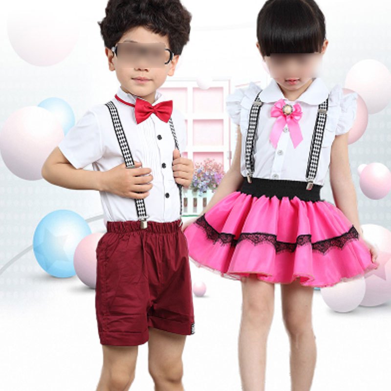 六一儿童背带裤演出服装男女童中小学生诗歌朗诵大合唱幼儿园校服通用套装简约小清新婴童套装 130cm 款式三：男孩