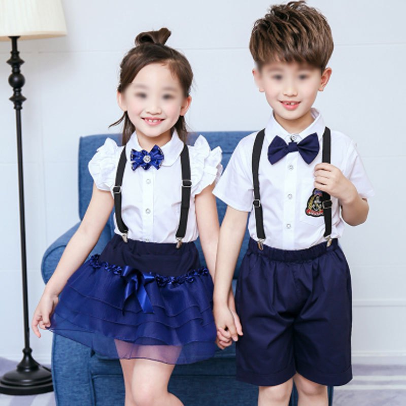 六一儿童表演演出服装中小学生诗歌朗诵校服幼儿园大合唱服男女童学院风韩版男孩子女孩子夏季套装 140cm 小飞袖男款