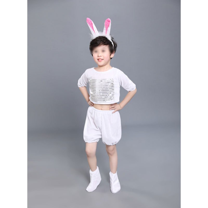 女童六一儿童动物演出服表演服幼儿园小兔子舞台服装卡通可爱男孩子女孩子夏季表演套装 140cm 男款兔子