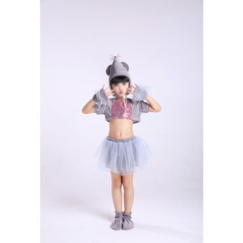 六一节中性幼儿小老鼠演出服成人儿童动物表演服灰鼠裙装纱裙卡通可爱男孩子女孩子夏季表演套装 150cm 小老鼠灰色纱裙
