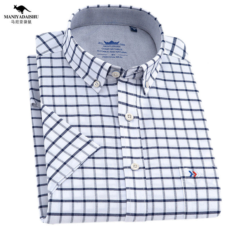 马尼亚袋鼠(MANIYADAISHU) 2018夏季新款格子衬衫 商务修身百搭舒适男士青年休闲衬衣 44码 YD201807-27