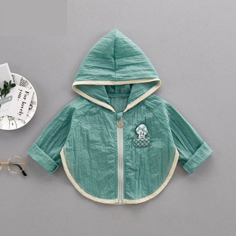 夏装男夏季女童防晒衣婴儿空调衫皮肤衣小孩夏天衣服简约小清新夏季男女宝宝薄款外套 100cm 蘑菇绿色