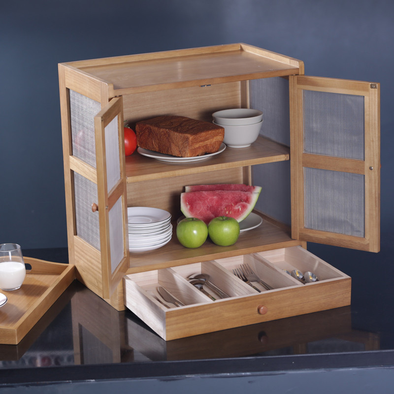 越茂 碗柜餐边柜简约现代储物柜橱柜厨房柜 收纳柜整装 胡桃木色高清