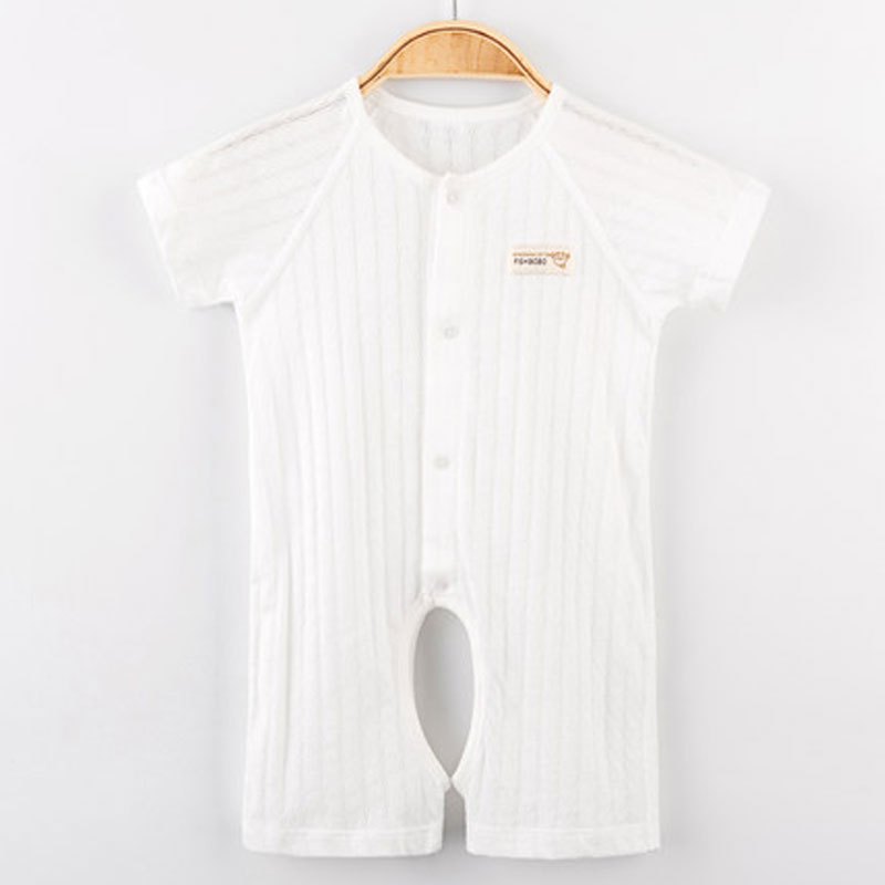 婴儿衣服夏季宝宝短袖哈衣薄款女新生儿连体衣睡衣爬服男夏夏季简约小清新薄款空调服内衣 90cm(90cm【参考身高80-86cm】) 白色（505开裆