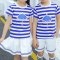 夏季幼儿园园服小学生校服班服短袖学院风男女童运动条纹套装简约学院风条纹男孩子女孩子薄款套装 130cm(130cm【130码】) 男童款