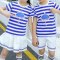 夏季幼儿园园服小学生校服班服短袖学院风男女童运动条纹套装简约学院风条纹男孩子女孩子薄款套装 130cm(130cm【130码】) 男童款