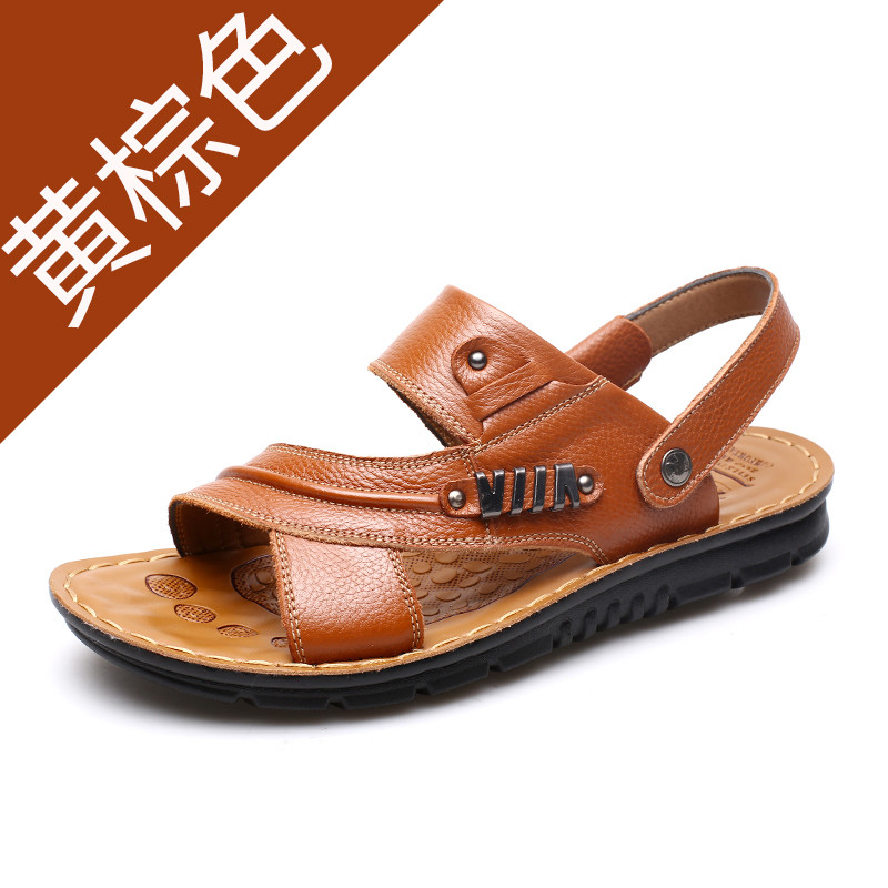 头层牛皮夏季新品沙滩鞋男鞋真皮男士凉鞋凉拖鞋 10788黄棕色 41码