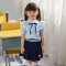儿童朗诵表演服背带裤套装幼儿园小学生校服男女童夏合唱团演出服通用婴童套装小孩子简约小清新套装 140cm 蓝色男款