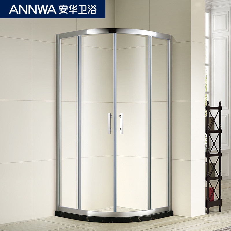安华(ANNWA) 卫浴整体浴室双开移门钢化玻璃沐浴房隔断弧扇形淋浴房送防爆膜安华洁具