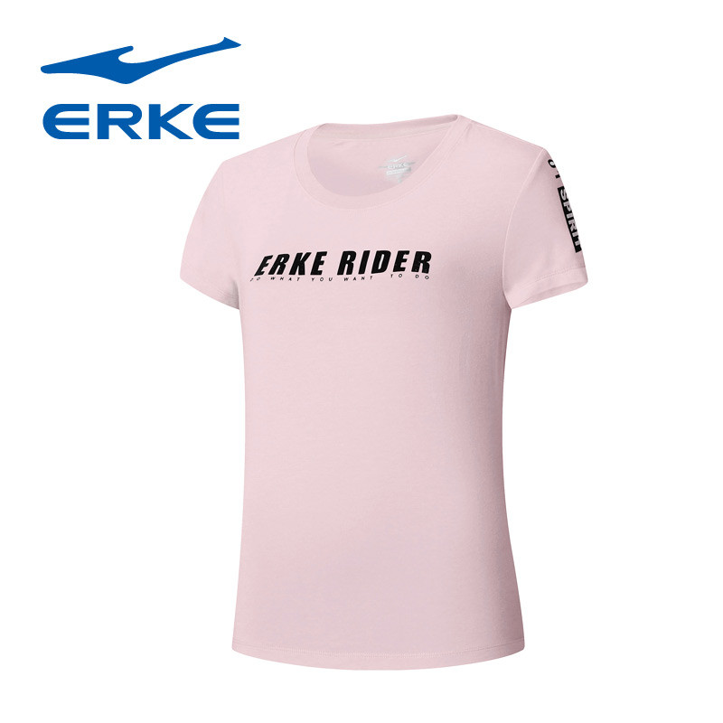 鸿星尔克(ERKE)女上衣短袖T恤2018夏季新款女子圆领短袖针织透气运动服12218219373 鲑鱼粉 S