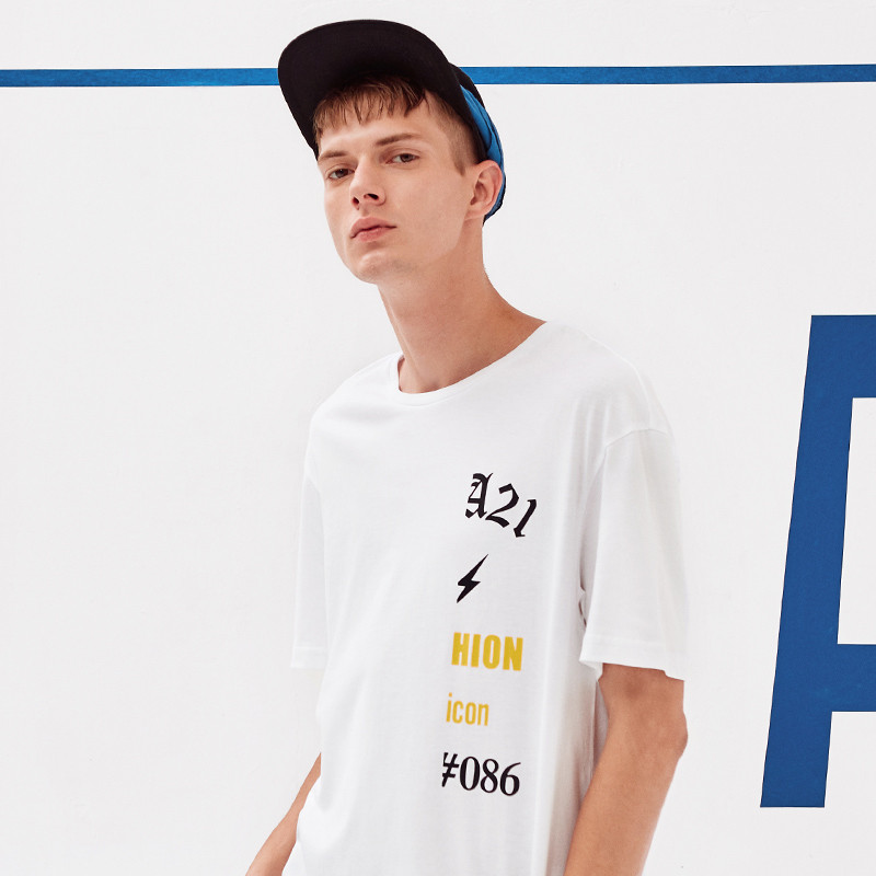 A21以纯线上品牌2018夏装新品男装短袖T恤男半袖衣服青年宽松落肩4821330085 170/84A/M 特白