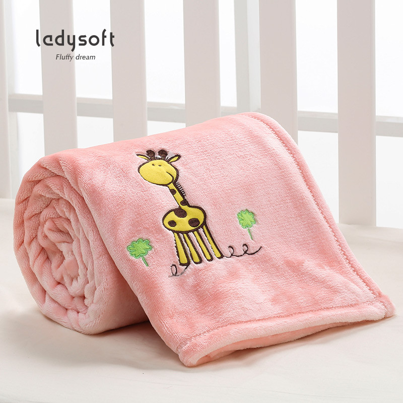 ladysoft御棉堂 春夏法兰绒宝宝毛毯100*150cm卡通印花毯儿童保暖毛毯婴儿毯子床上用品 100*150CM 长颈鹿-粉色