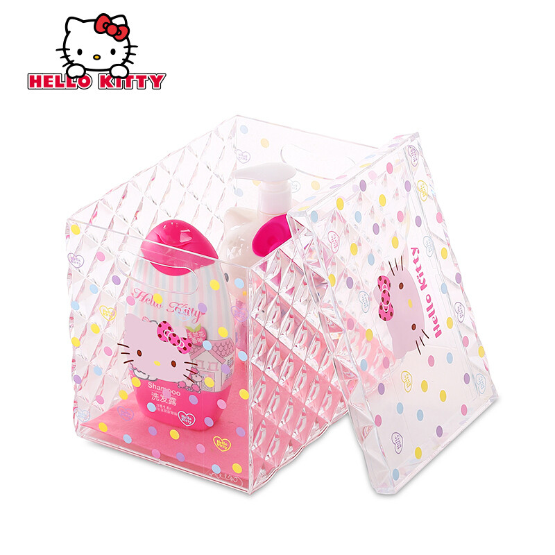 科特豪斯Hellokitty桌面化妆品收纳盒钻石纹梳妆台化妆整理盒_1 透明大一格