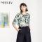 NEELLY/纳俪2018新款夏季雪纺不规则上衣性感修身打底仙气质短袖_1_8 XL 森林绿