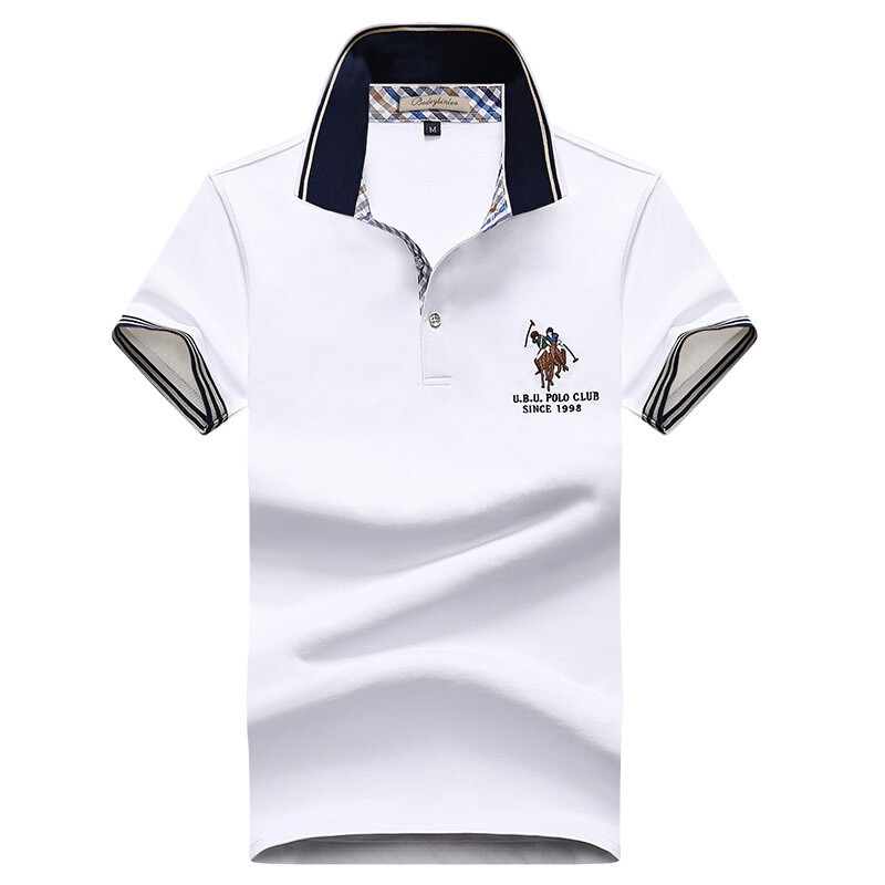 男T恤短袖有领带翻领商务T血宽松大码夏季纯色polo衫潮流_7 195/4XL 100白色
