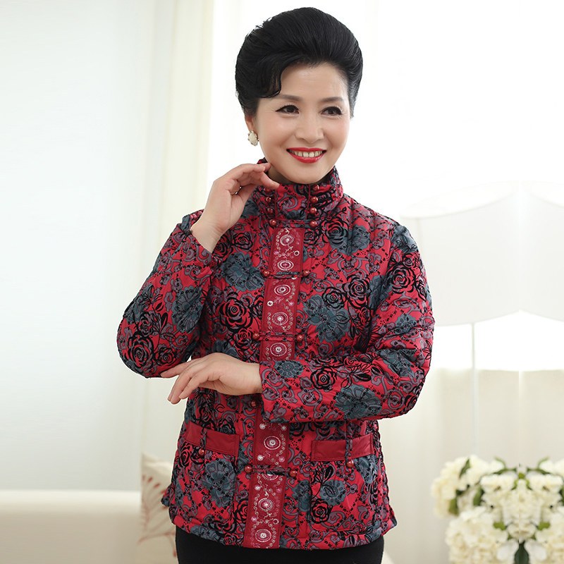 千仞岗冬装新品女装羽绒服中老年妈妈居家保暖打底花色内恤8069 180/2XL 968红底印花