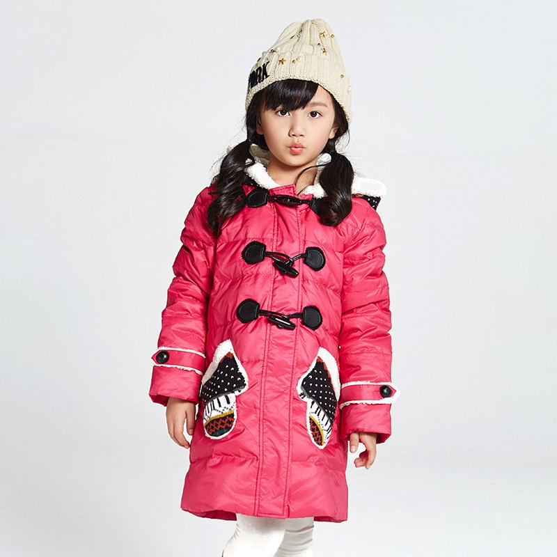 千仞岗新品冬装女童中长款羽绒服韩版童装针织口袋帽子19855 130cm 122