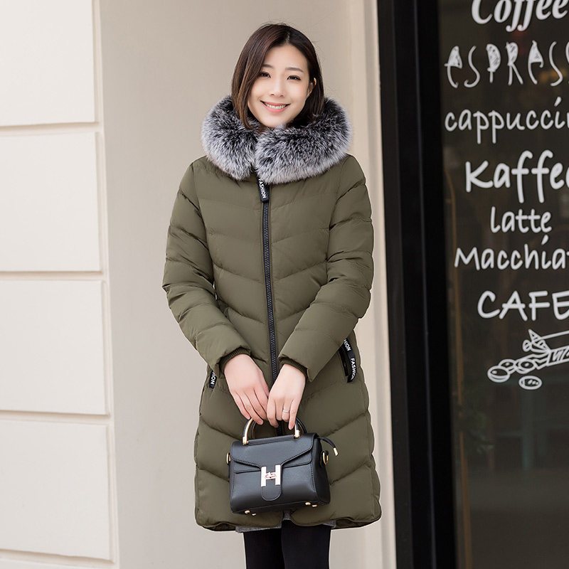 千仞岗秋冬新品羽绒服女中长款狐狸大毛领加厚外套 海藻绿503 165/M
