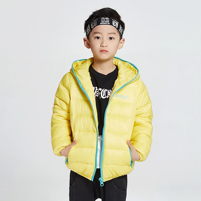 千仞岗2018冬装新品童装男童运动连帽纯色短款羽绒服19871 90cm 306黄色