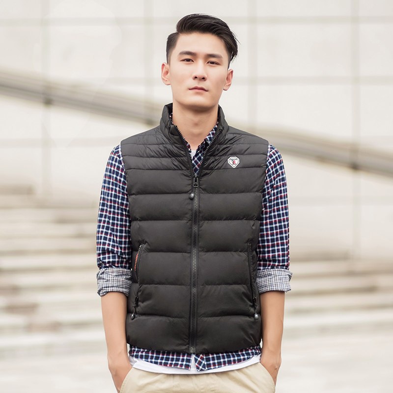 千仞岗2018春季新品轻薄修身立领羽绒服男冬装羽绒立领马甲219500 180/2XL 魔力黑88005