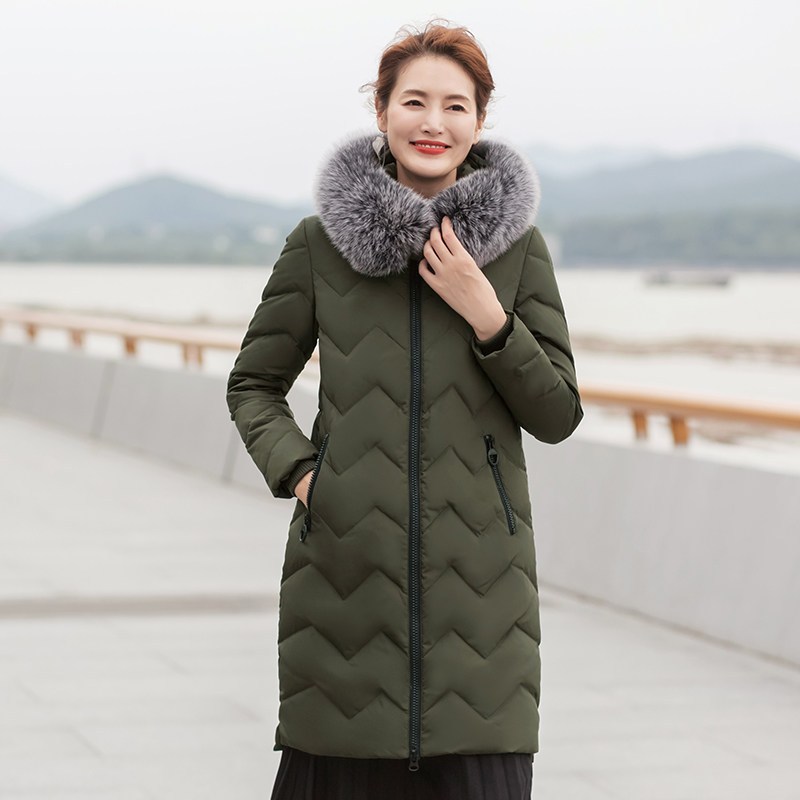 千仞岗秋冬新款羽绒服女大毛领加厚保暖显瘦中长款羽绒服潮218182 160/S 503海藻绿