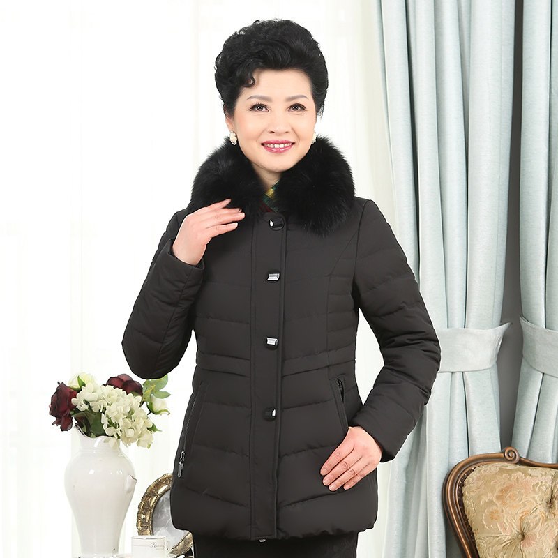 千仞岗新款中老年羽绒服女中长款加厚大码狐狸毛领妈妈装20208_1 175/XL 黑色005