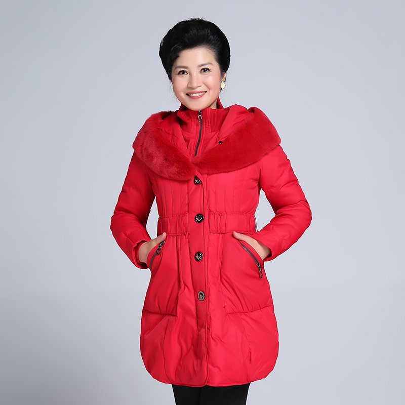千仞岗2017秋冬中老年妈妈装羽绒服中长款显瘦大码羽绒服 160/S 亮红色176
