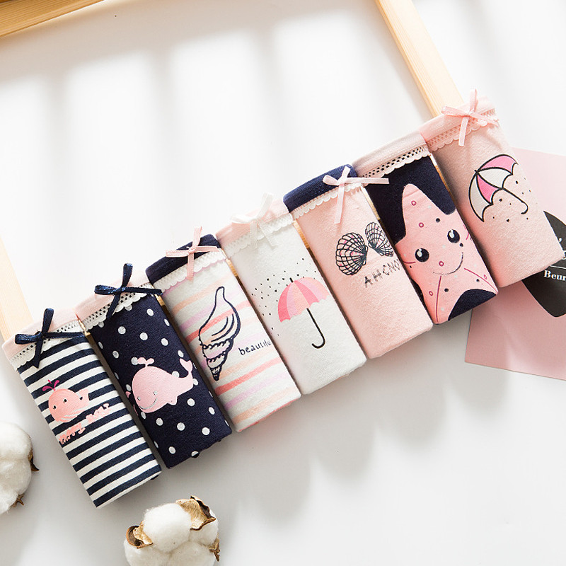 初愫7条装纯棉裆棉质大码中腰蕾丝少女三角内裤 XL 海底世界