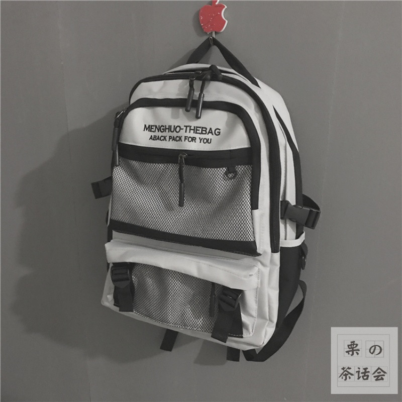 日系原宿风书包韩国ins高中学生街拍多层次大容量双肩包男女背包 灰色现货