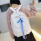时尚学院风帆布纯色书包女彩带双肩包韩版简约休闲中学生双肩背包_7 红色