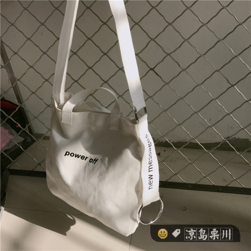 日系原宿复古港风软妹斜挎包韩国帆布包学生单肩包女包包ulzzang_8 白色白底黑字
