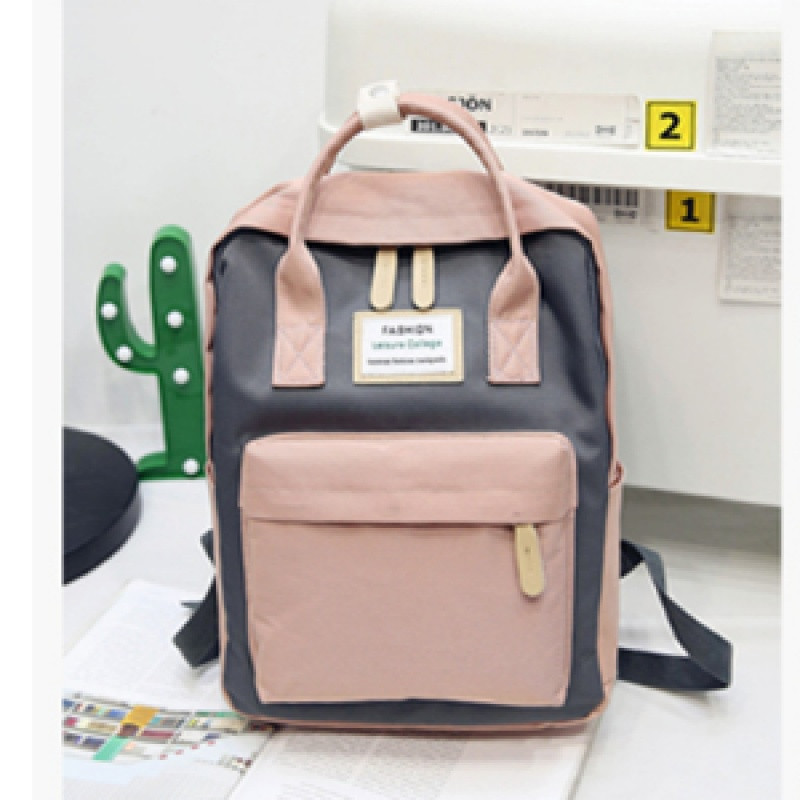 森系双肩包女原宿ulzzang韩版简约电脑背包校园高中小学生书包女_2 粉红色背部有暗袋