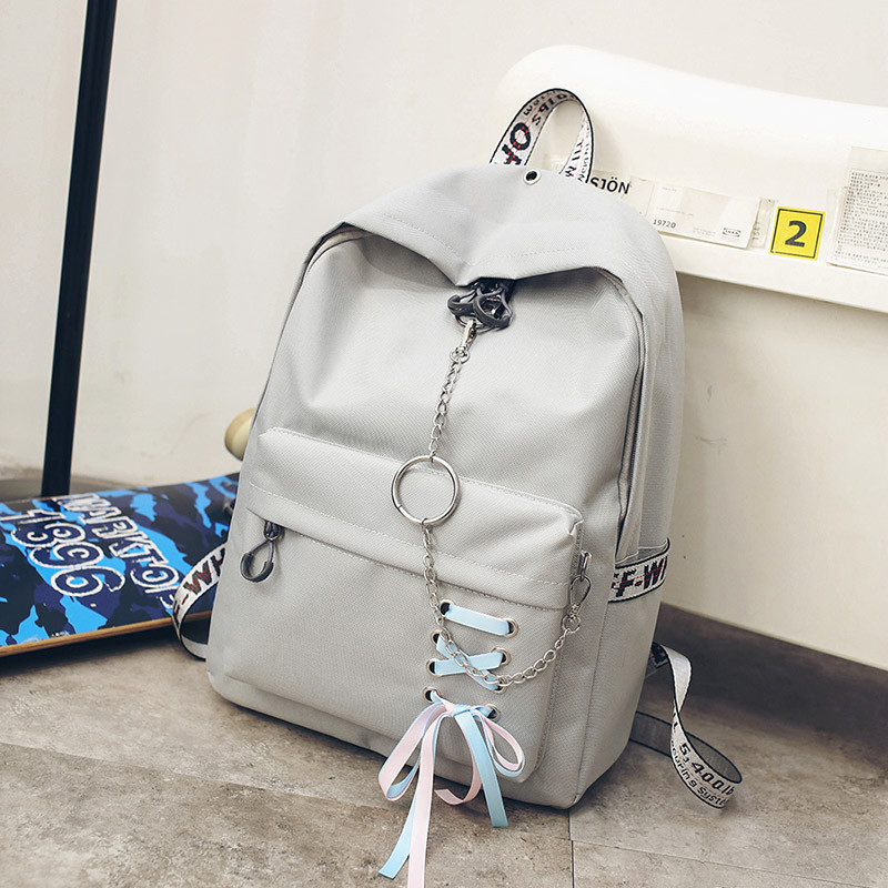 书包女韩版原宿ulzzang高中学生校园背包百搭简约学院双肩包女_15 浅灰色【升级版】
