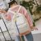 书包女彩带双肩包女2018韩版原宿风高中学生校园风撞色背包帆布包_5 米白色