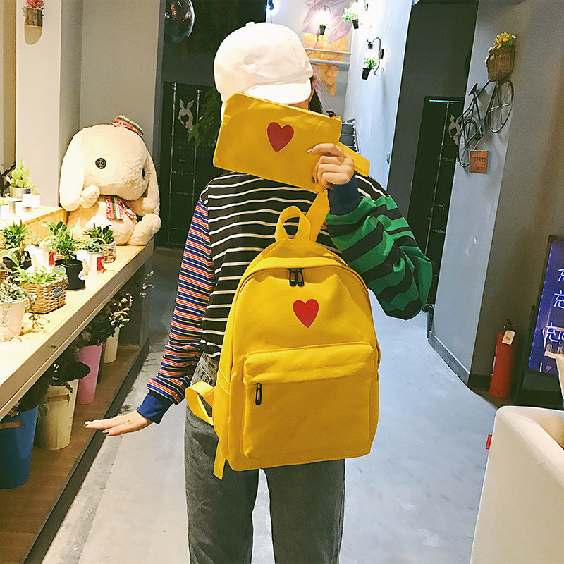 双肩包新款校园港风书包女韩版原宿ulzzang高中学生街拍帆布 黄色