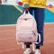 原宿风灯芯绒双肩包女韩版学院风帆布书包中学生简约ulzzang背包_6 黑色送零钱包+小熊