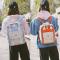 原宿风防水帆布双肩包女中学生韩版小清新书包少女bf学院风背包潮_20 黑色【大号】【送小熊+笔袋】