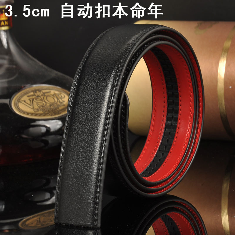 新款自动扣带身14纹男士真皮荔枝纹带条配3.1-4.0自动扣头 使用 3.5cm自动扣【内红带身】长110cm