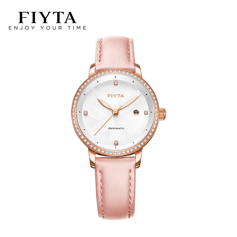 飞亚达(FIYTA)手表女花语镶钻自动机械女表皮带精致优雅腕表