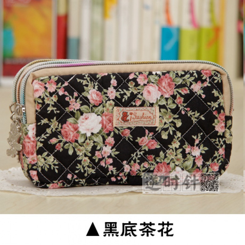 大屏6寸苹果7Plus棉布艺零钱包韩版女手机包老人手提拎手拿包妈妈_1 黑色黑底茶花XL码