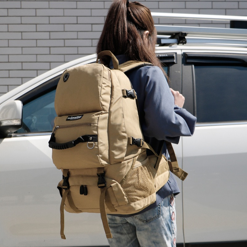 户外双肩包男女运动登山包40L60L大容量旅行背包学生书包旅游包_16 卡其色40L时尚版065