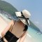 夏季草帽女士优雅大沿帽双圈边框蝴蝶结凉帽出游度假沙滩遮阳帽青年潮人户外防晒帽子女白色M(5 卡其
