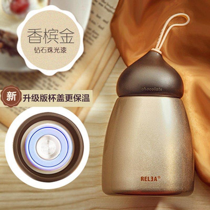 物生物(RELEA)保温杯女便携男学生儿童不锈钢壶焖烧壶定制可爱小水杯子 香槟金
