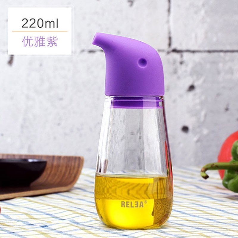 物生物企鹅油壶创意高硼硅玻璃油壶耐腐蚀麻油瓶厨房用品防漏油瓶 优雅紫