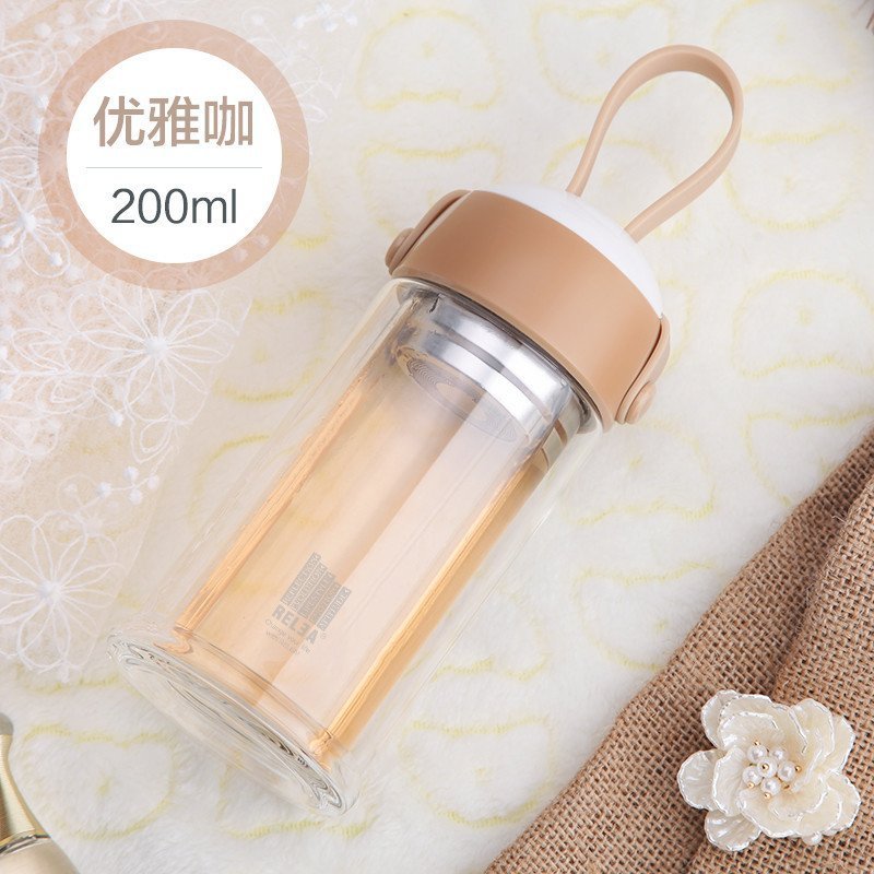 物生物双层水晶玻璃杯造型多变创意过滤便携杯女花茶杯水杯子 优雅咖200ml