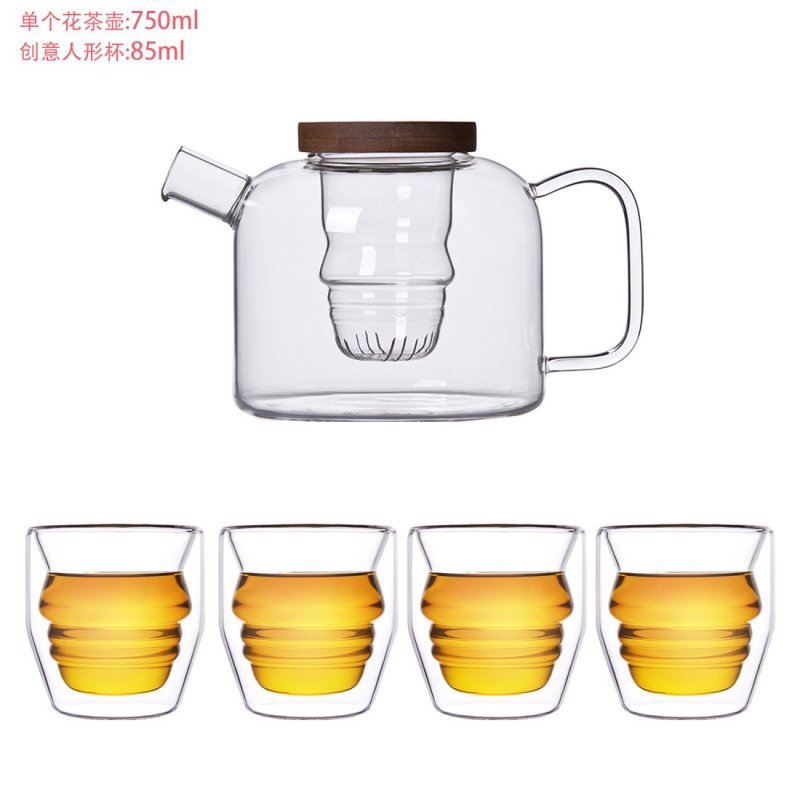 物生物茶具玻璃套装创意人形过滤花茶壶大耐热玻璃泡茶壶水壶_1 一壶+4个创意人形杯