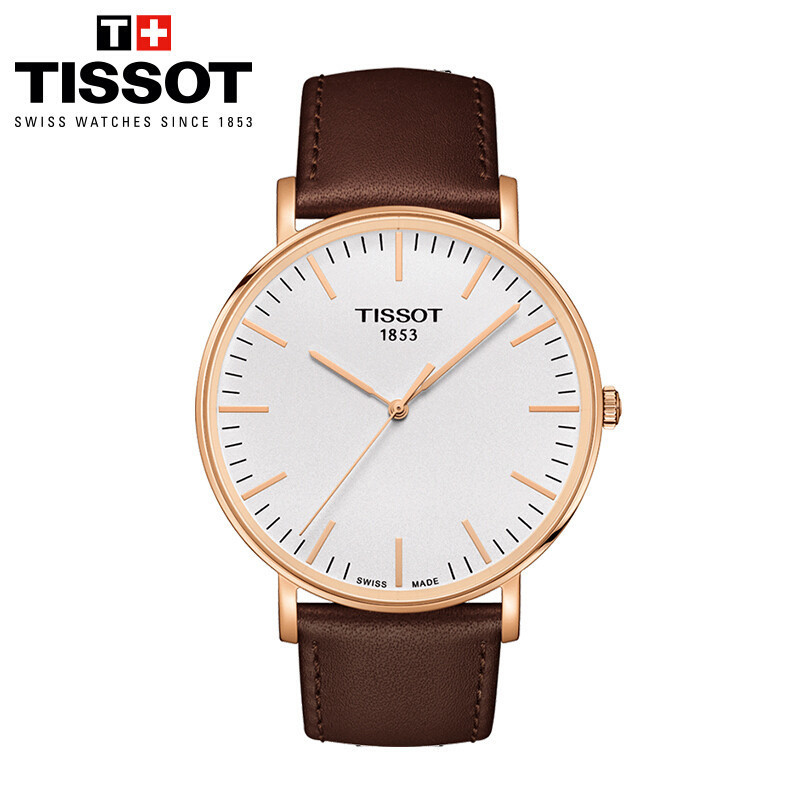 天梭(TISSOT)真皮革手表 魅时系列 超薄石英表 男 时尚潮流进口男表 T109.610.36.031.00