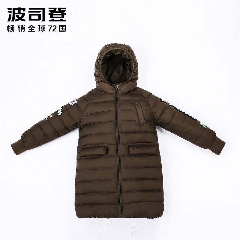 波司登童装男女童中长款羽绒服儿童宝宝连帽保暖羽绒服T70132102_1 120/60 浅军绿4135