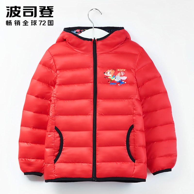 波司登童装男女童迪士尼款连帽羽绒服双面穿中童羽绒服B1712616D_1 120/60 中国红/尼克黑121J